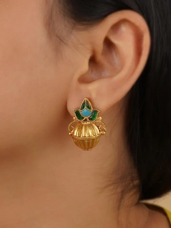 Emerald earrings for women -Green Color Gold Plated Earrings - TR-EAR67GR