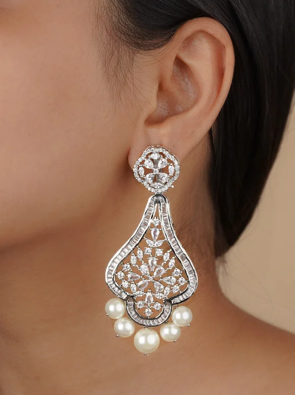 Pretty earrings for women -White Color Silver Plated Faux Diamond Earrings - CZEAR518