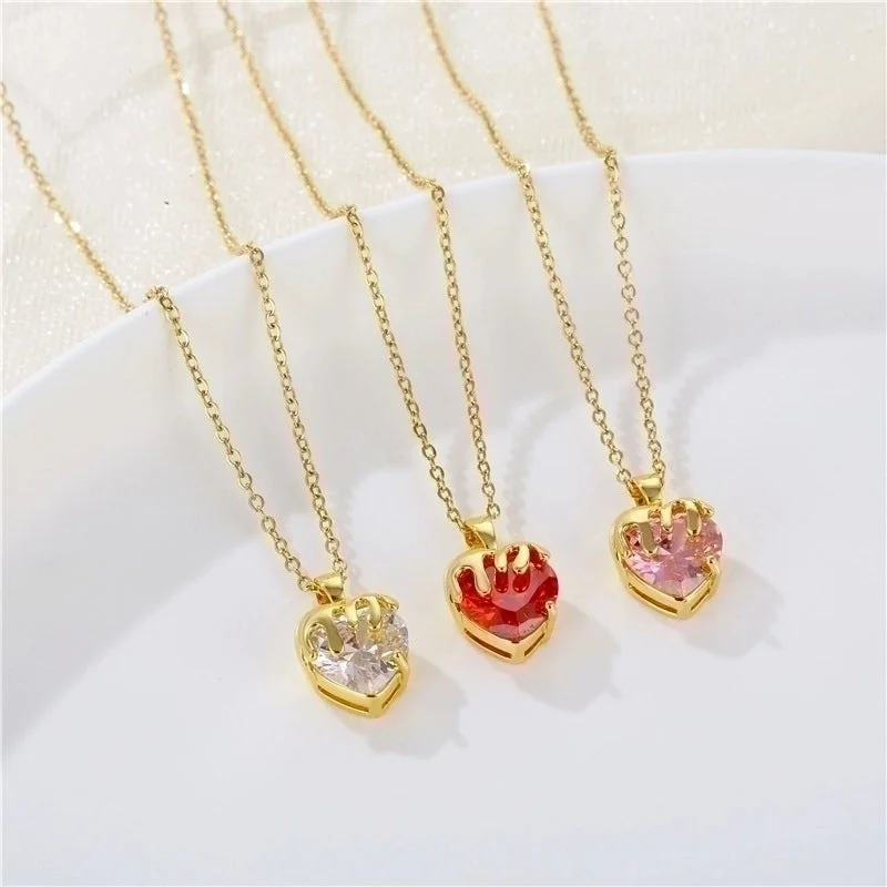 Gold-plated necklaces for women -1 Piece Simple Style Heart Shape Stainless Steel Inlay Zircon Pendant Necklace