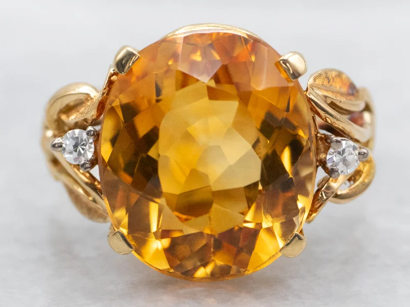 Wedding rings for women -Citrine and Diamond Cocktail Ring