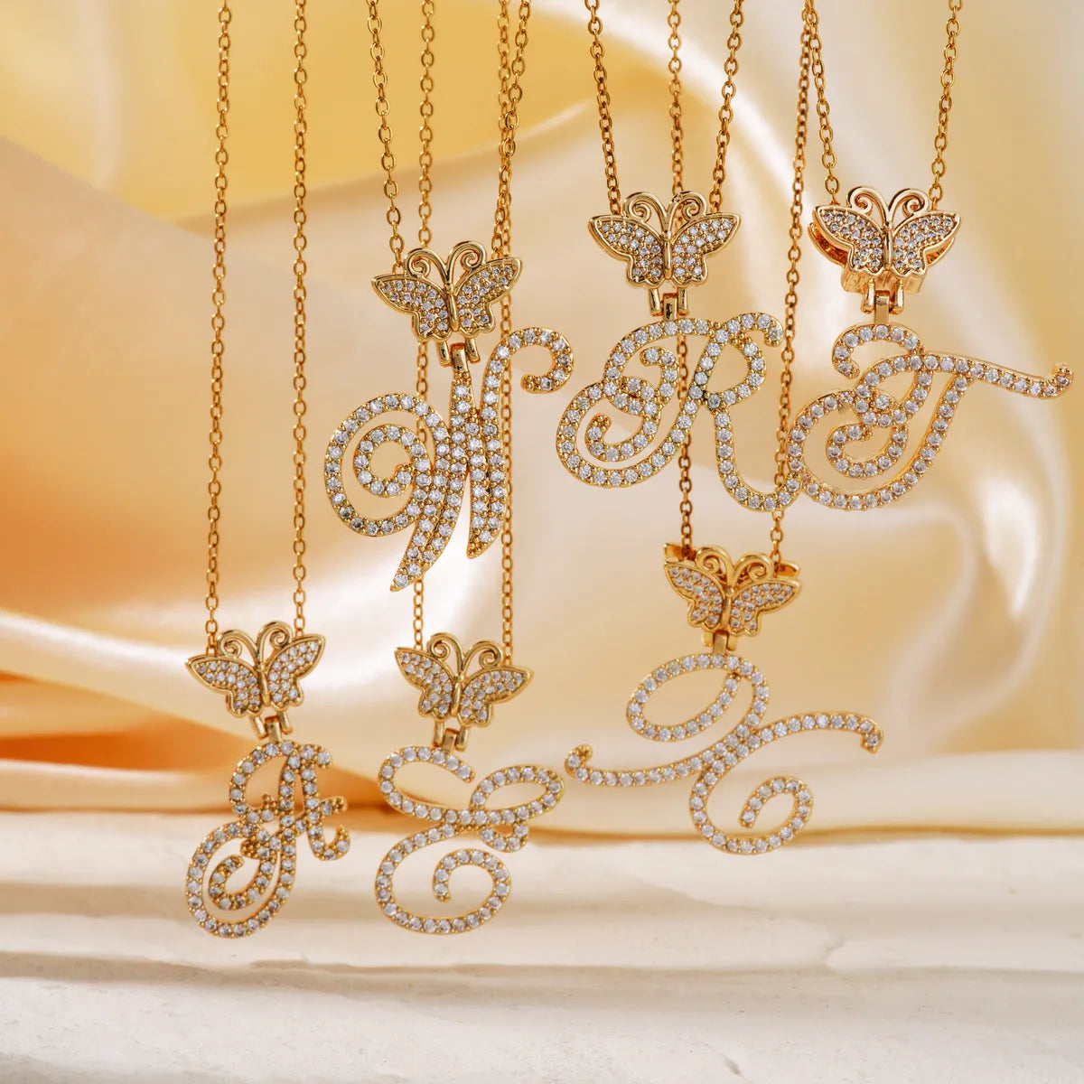 Women’s chain necklaces with charms -304 Stainless Steel Copper K Gold Plated Inlay Letter Zircon Pendant Necklace