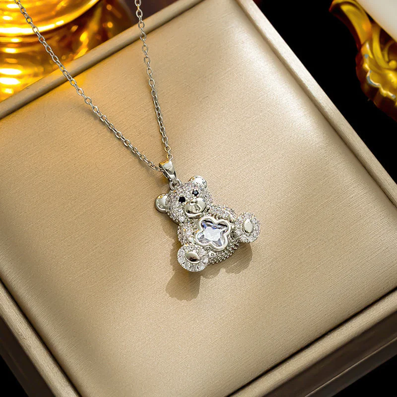 331 Bear Crystal Clover Silver