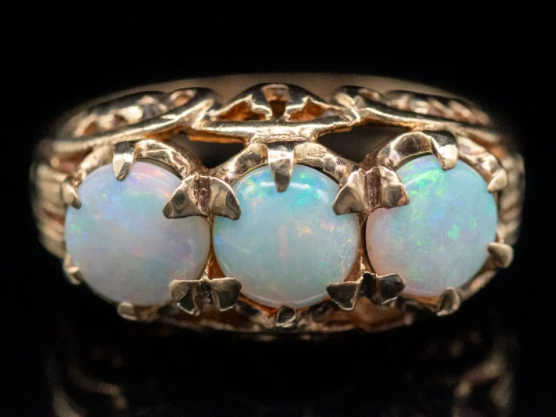 Vintage-inspired rings for women -Yellow Gold Australian Opal Three Stone Ring