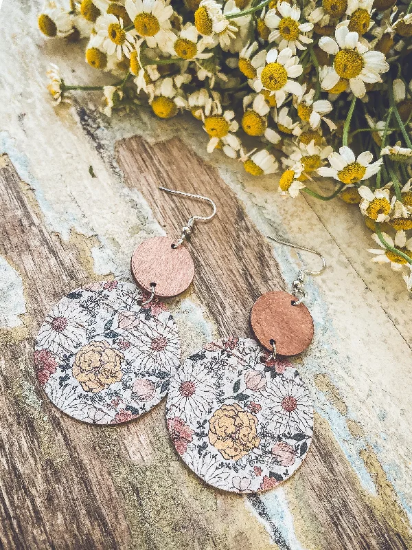 Cute earrings for women -Beautiful Floral Wood and Cork Earrings