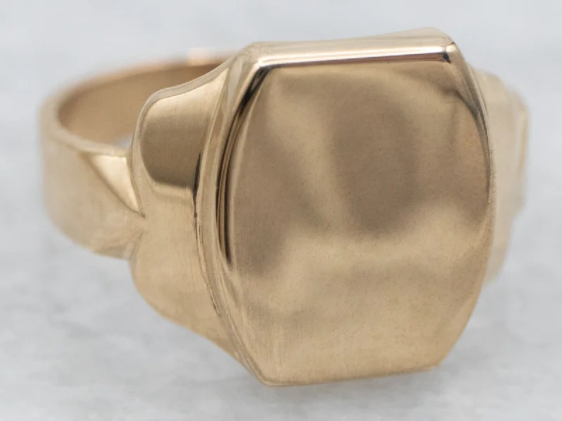 Wedding bands for women -Vintage Gold Unisex Signet Ring