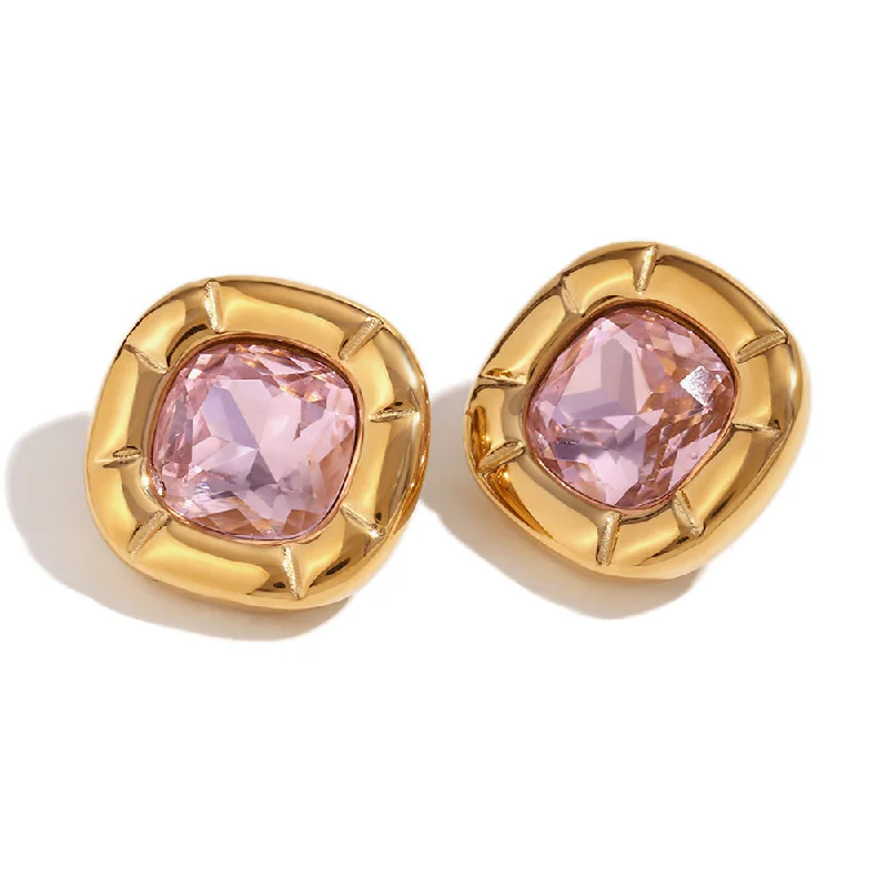 Earrings - Gold - Pink Zirconia