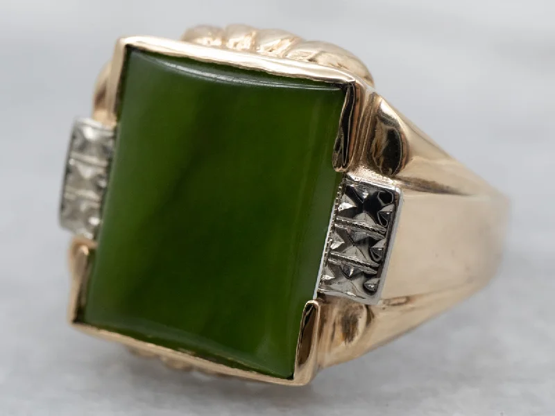 Adjustable rings for women -Retro Era Men's Jade Ring