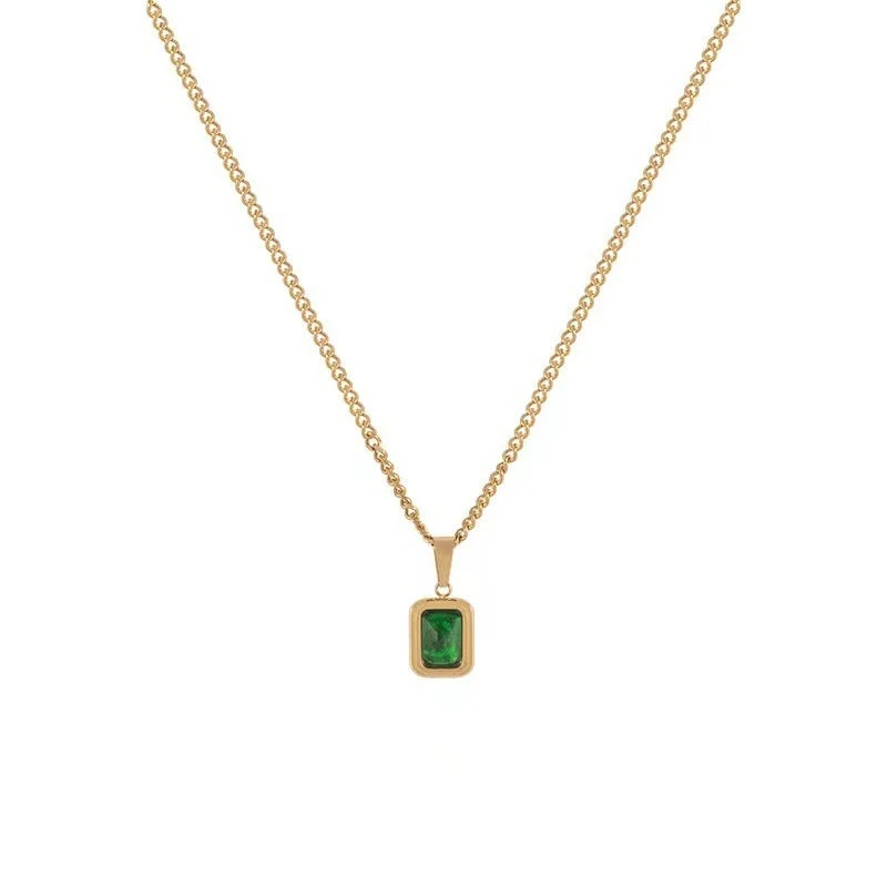 Custom birthstone necklaces for women -Quadrilateral Geometric Titanium Steel 18K Gold Plated Necklaces