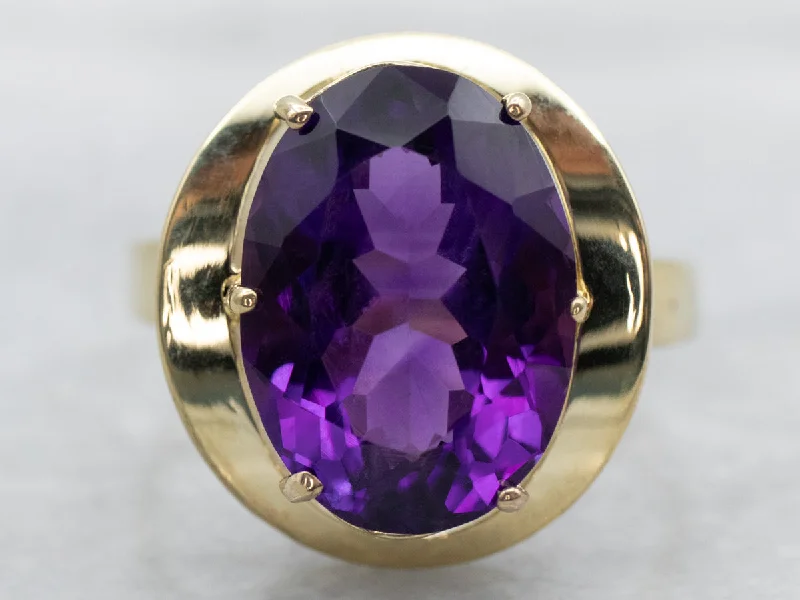 Gold-plated rings for women -Vintage Amethyst Cocktail Ring