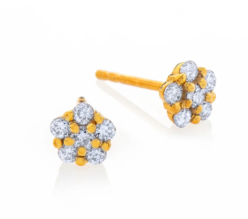 Sapphire earrings for women -Nava Zahavi Flower Diamonds Stud Yellow Gold Earrings