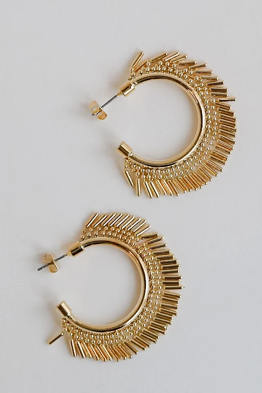 Tassel earrings for women -FINAL SALE - Esther Gold Fringe Hoop Earrings