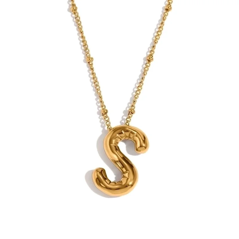 Party Balloon Letter Pendant Necklace-Gold-S