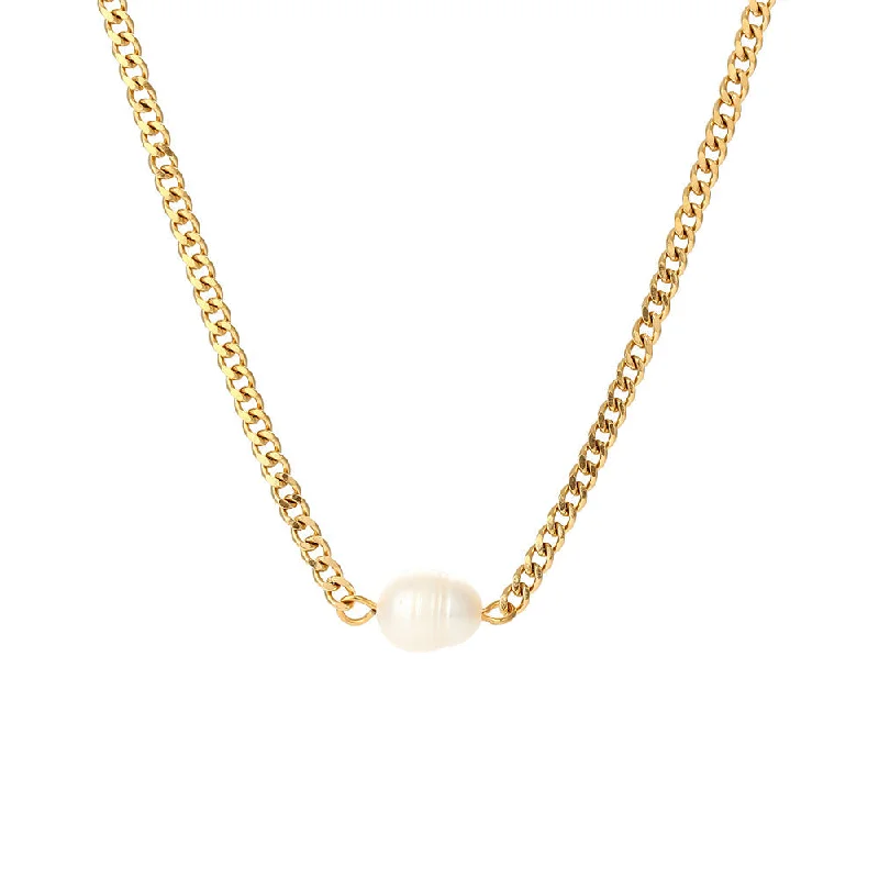 Cuban chain freshwater pearl pendant necklace