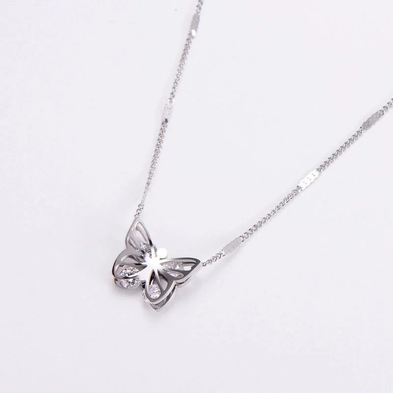 Diamond pendant necklaces for women -Fashion Butterfly Stainless Steel Diamond Rhinestones Pendant Necklace