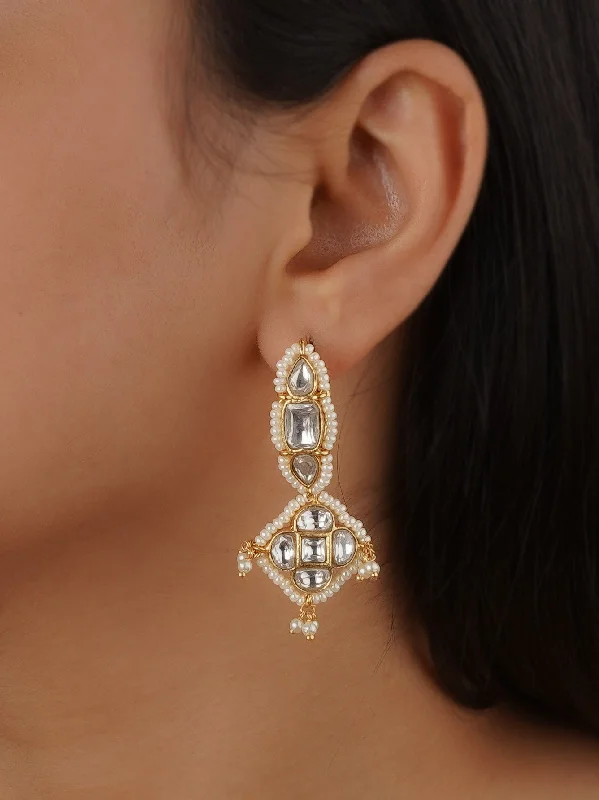 Simple earrings for women -White Color Gold Plated Jadau Kundan Earrings - ME1213