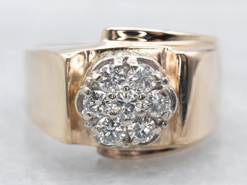 Elegant rings for women -Vintage Gold Diamond Cluster Ring