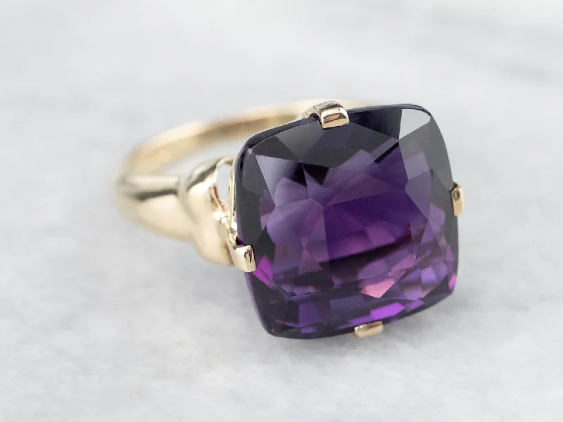 Trendy rings for women -Amethyst Statement Ring in Yellow Gold