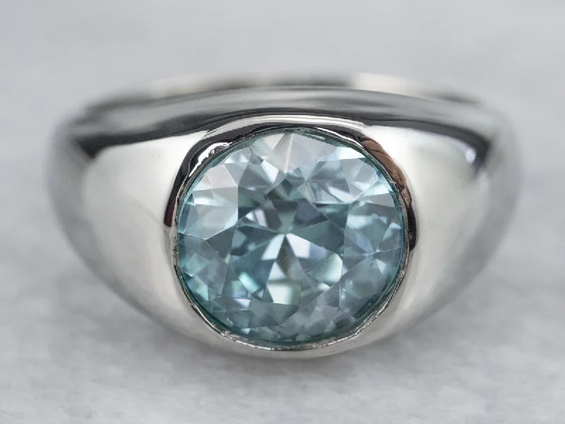 Women’s turquoise rings -Unisex Bezel Set Blue Zircon Ring