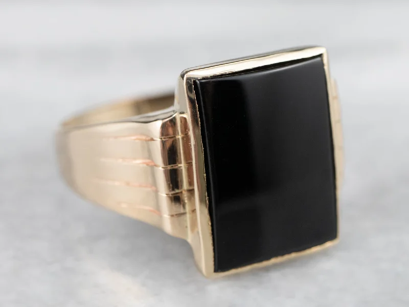 Wedding bands for women -Classic Vintage Black Onyx Statement Ring