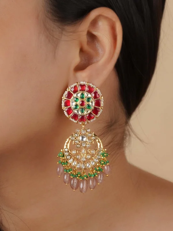 Boho earrings for women -Multicolor Gold Plated Jadau Kundan Earrings - ME1239M