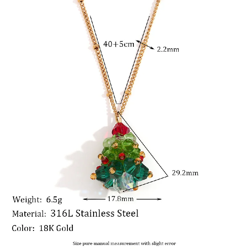 Handmade Crystal Christmas Tree Necklace - Gold