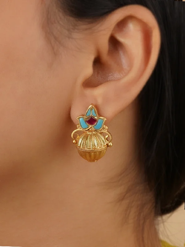 Sapphire earrings for women -Firoza Color Gold Plated Earrings - TR-EAR67FP