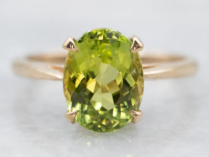 Silver rings for women -Lime-Green Tourmaline Solitaire Ring