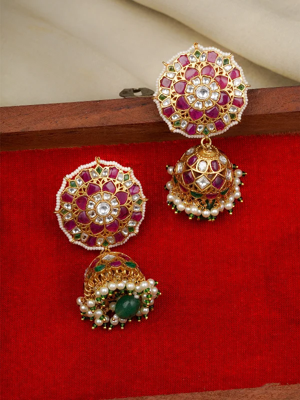 Drop earrings for women -Multicolor Gold Plated Jadau Kundan Earrings - ME1140M