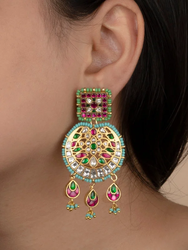 Color block earrings for women -Multicolor Gold Plated Mishr Earrings - MR-E184M