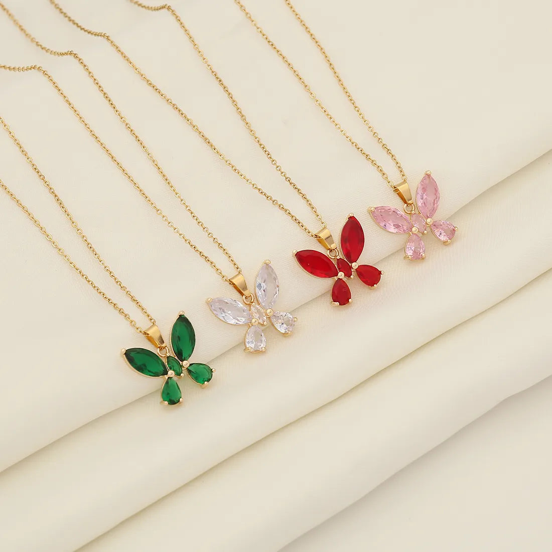 Silver chain necklaces for women -Wholesale IG Style Shiny Butterfly 304 Stainless Steel Inlay 18K Gold Plated Glass Pendant Necklace