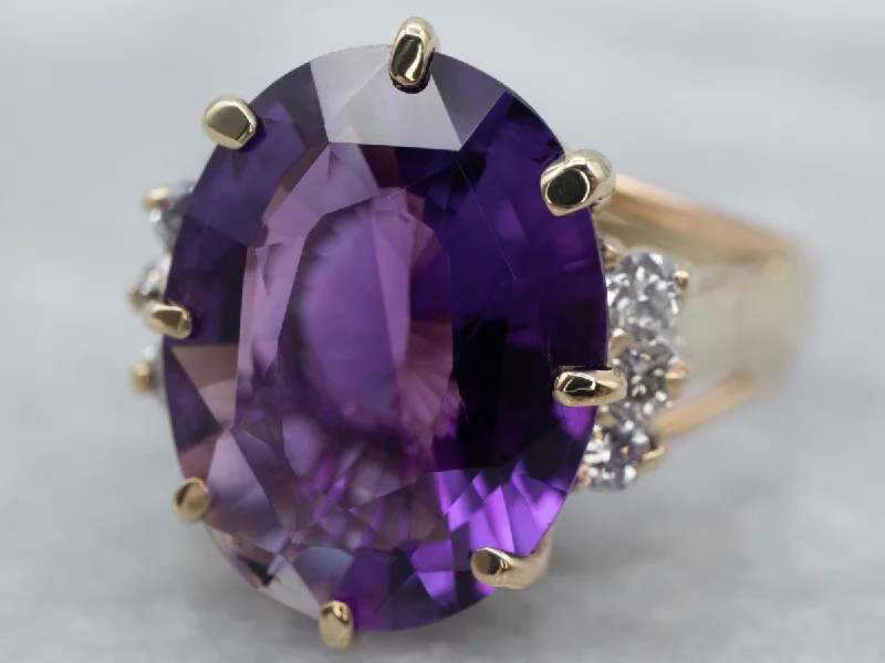 Classic rings for women -Gold Amethyst and Diamond Cocktail Ring