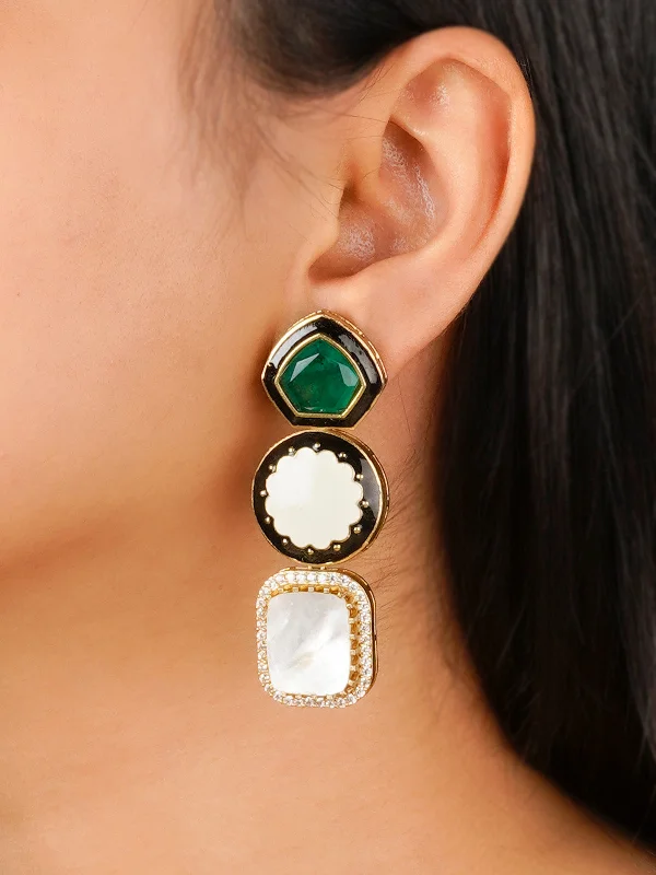 Handmade earrings for women -Green Color Gold Plated Contemporary Earrings - CC-EAR3MA