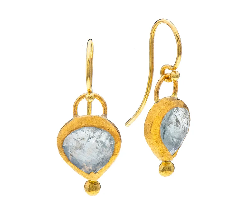 Diamond earrings for women -Nava Zahavi Yellow Gold Heart shaped Aquamarine and Diamond Earrings