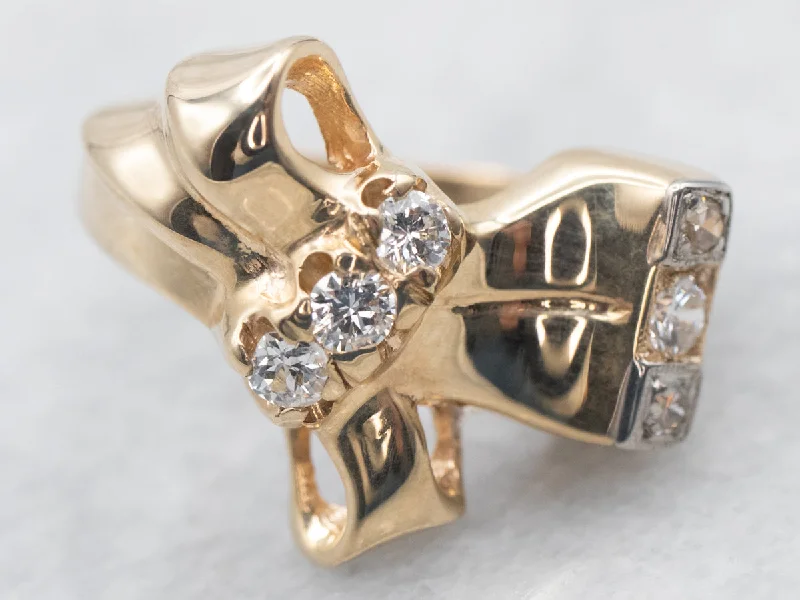 Designer gemstone rings for women -Vintage Gold Diamond Bow Ring