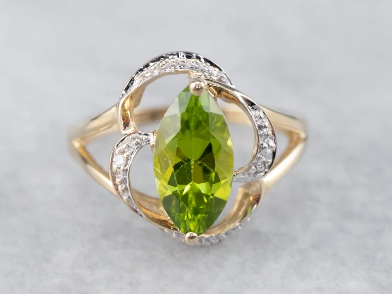 Solitaire rings for women -Marquise Peridot Two Tone Gold Ring