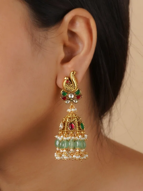 Classic earrings for women -Multicolor Gold Plated Jadau Kundan Earrings - ME1231M