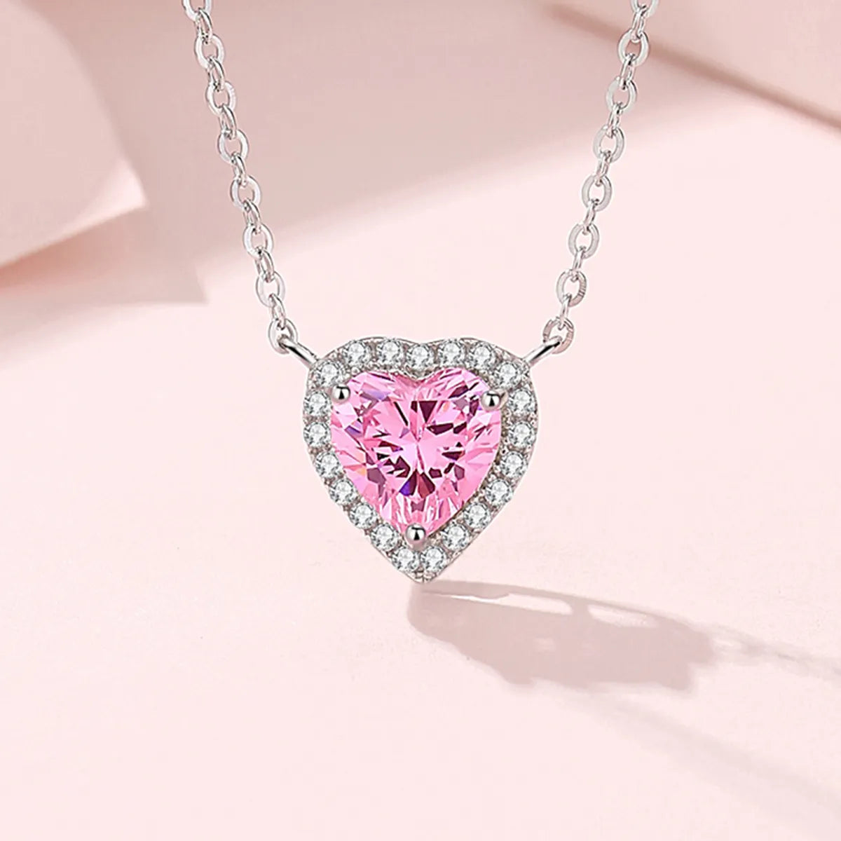 Simple necklaces for women -Lady Heart Shape Sterling Silver Inlay Zircon Pendant Necklace