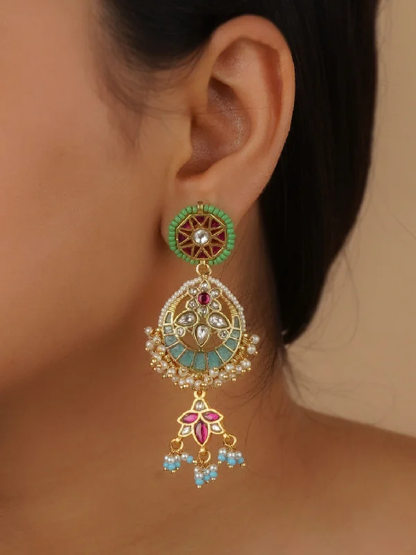 Eco-friendly earrings for women -Multicolor Gold Plated Mishr Earrings - MR-E79M