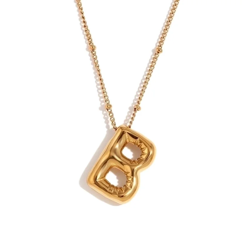 Party Balloon Letter Pendant Necklace-Gold-B