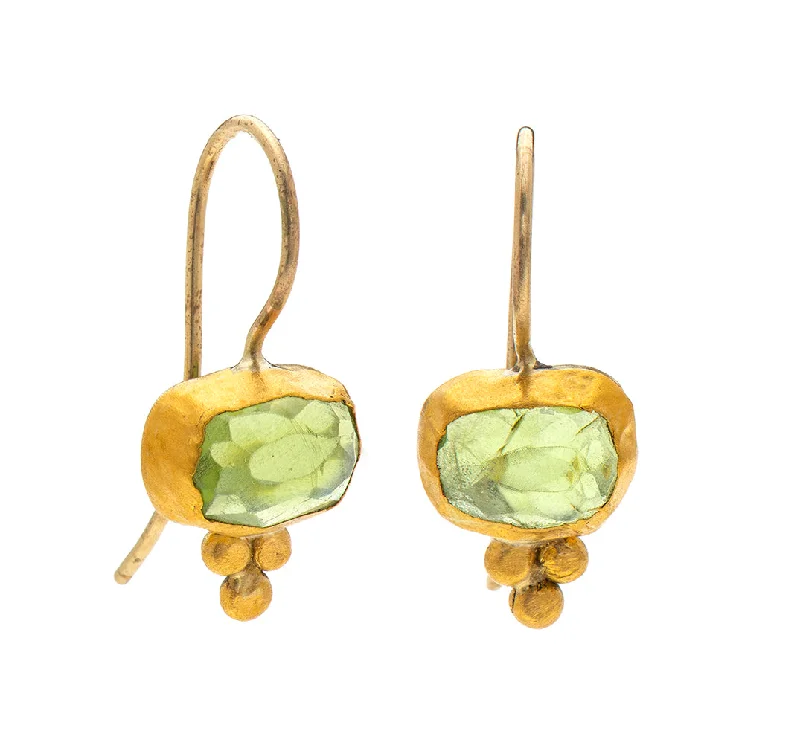 Diamond stud earrings for women -Nava Zahavi Yellow Gold Rectangular Peridot Earrings