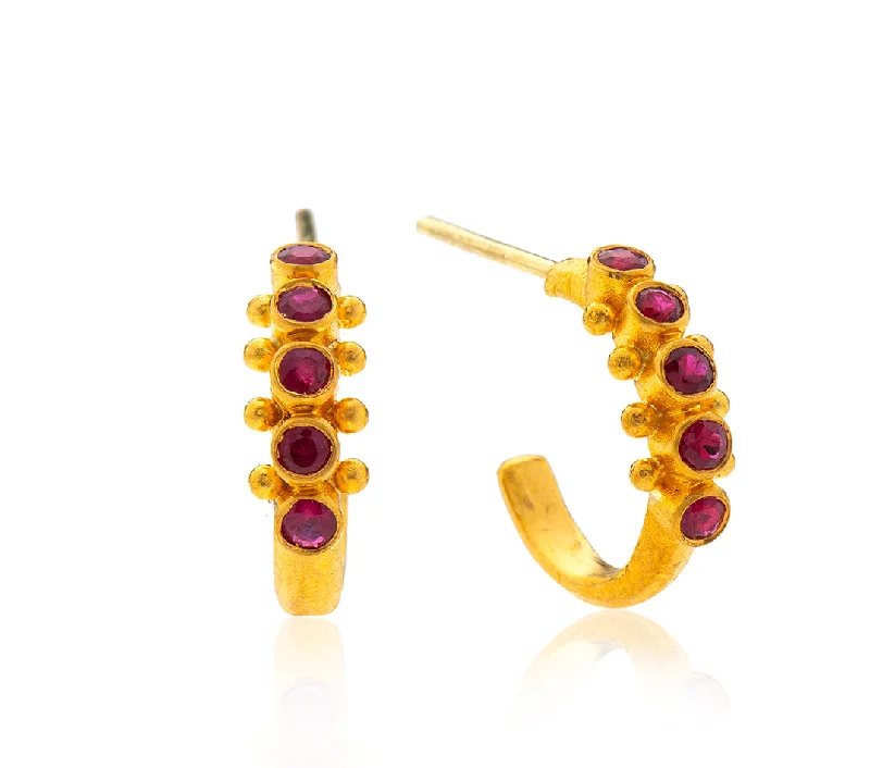 Natural gemstone earrings for women -Nava Zahavi Yellow Gold Gypsy Zambian Ruby Earrings