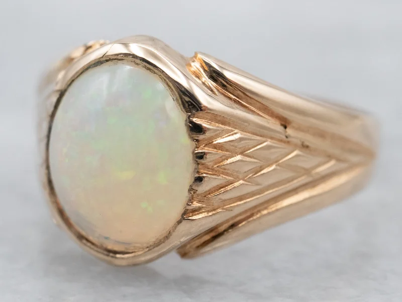 Oval-cut rings for women -Antique Rose Gold Opal Solitaire Ring