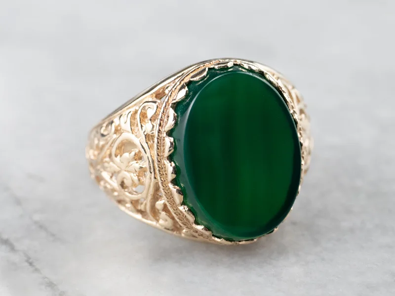 Fashionable rings for women -Bold Green Onyx and Gold Ring