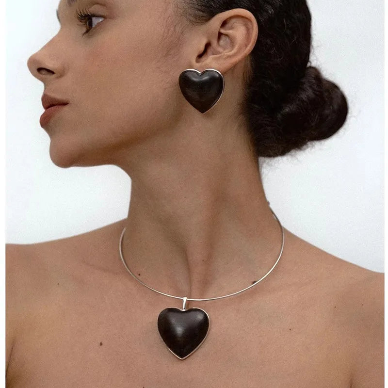 Women’s lock pendant necklaces -Ebony Copper Simple Style Classic Style Heart Shape Choker