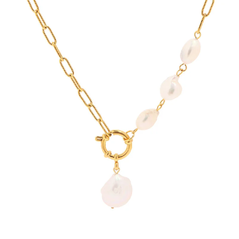 Women’s pendant necklaces with gemstones -IG Style Pearl Geometric Stainless Steel 18K Gold Plated Necklaces