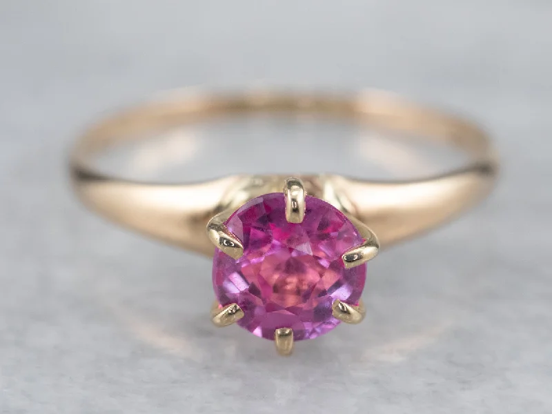 Trendy wedding rings for women -Pink Sapphire Solitaire Ring in Yellow Gold