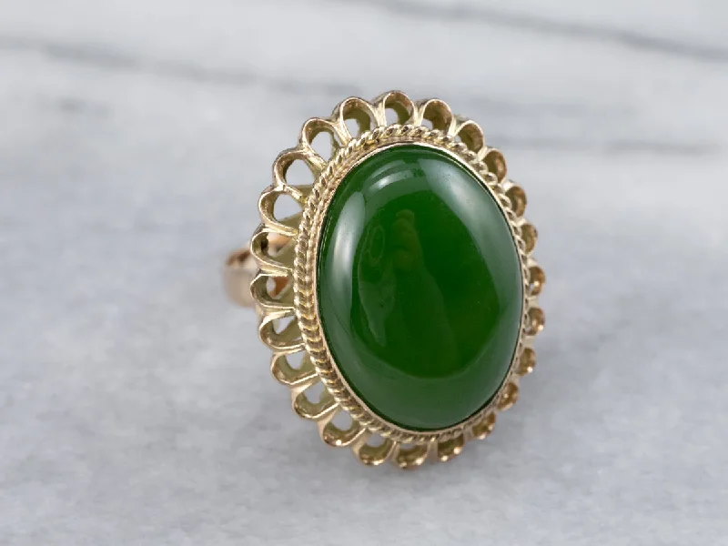 Simple platinum rings for women -Jade Gold Filigree Statement Ring