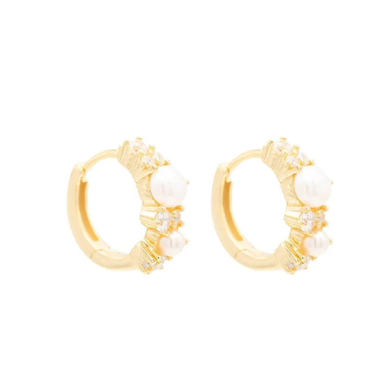 Tassel earrings for women -Pearl Cubic Zirconia Huggie Hoop Earring