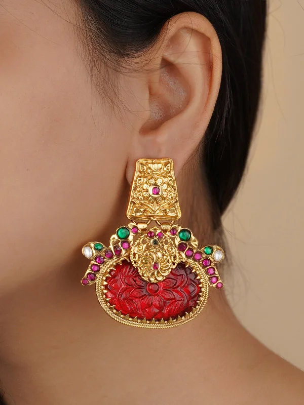 Swarovski earrings for women -Multicolor Gold Plated Temple Earrings - TMPEAR638