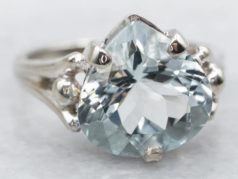 Two-tone rings for women -Pear Cut Aquamarine Solitaire Ring